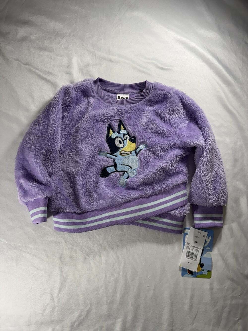 Bluey Purple Fleece Pullover Sweater 18M Cartoon Crew Neck Long Sleeve